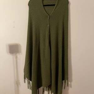 LuLaRoe One Size Mimi Olive Green Fringe Knit Sweater Poncho Multi-Way Wrap